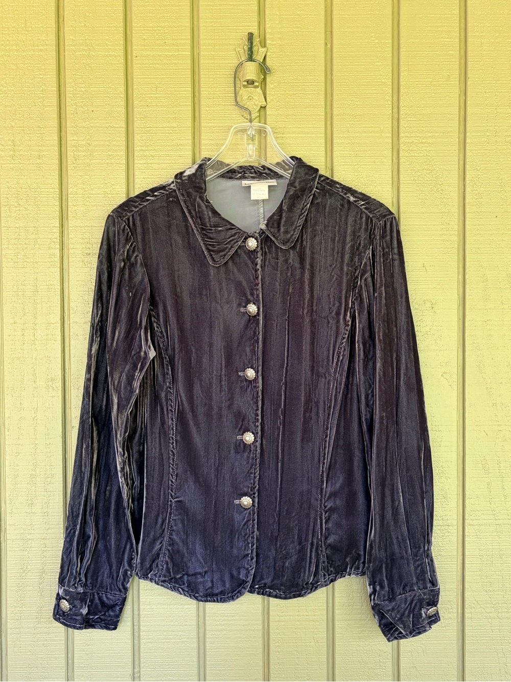 Vintage Y2K Kade Collection 100% Rayon Velvet Shirt M Charcoal Black USA